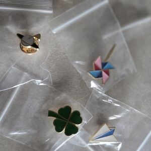 Enamel & Novelty Pin Set - Green, Blue, Pink, White, Gold